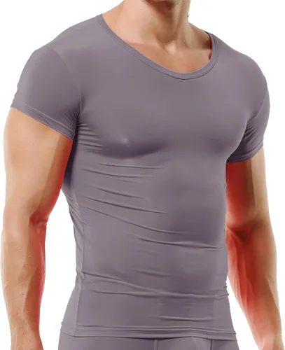 Vista 6 de DTODWW Men's Undershirts Soft V Neck Short Sleeves T-Shirts Classic Tees for Men Slim Fit Sweat Shirts Solid Color Tops