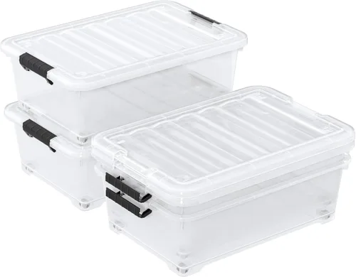 Vista 7 de 4 paquetes de contenedores de plástico transparente de 20 L para debajo de la cama con tapas y ruedas, bolsas de almacenamiento de plástico