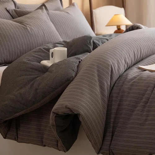 Vista 10 de Juego de edredón 100% algodón tamaño matrimonial, diseño reversible teñido de hilos a cuadros, suave algodón lavado en ambos lados, ropa de cama
