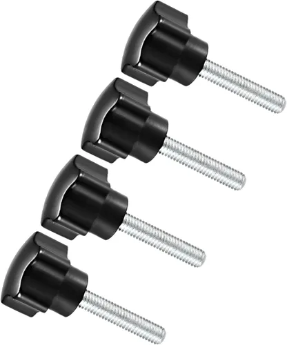 Vista 10 de Perillas de sujeción de estrella, rosca macho M5 x 0.591 in, cabeza de 0.945 in, mango de tornillo de pulgar de plástico, perno roscado negro