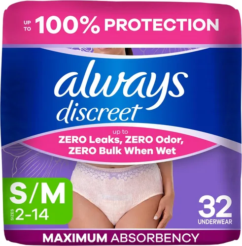 Vista 20 de Always Discreet Ropa interior para incontinencia adulta para mujeres y ropa interior posparto, pequeña/mediana, hasta 100% protección contra fugas