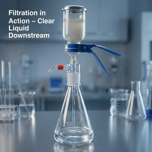 Vista 5 de QWORK Aparato de Destilación de Filtración al Vacío de Vidrio, 1000ml - Incluye Embudo Graduado, Matraz de Filtro, Abrazadera - Tamaño de Poro de 10
