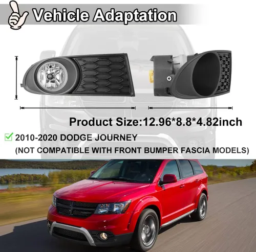 Vista 9 de Juego de luces antiniebla para Dodge Journey 2010-2020 con bombilla + cubierta de bisel negro, montaje de lámparas antiniebla de conducción