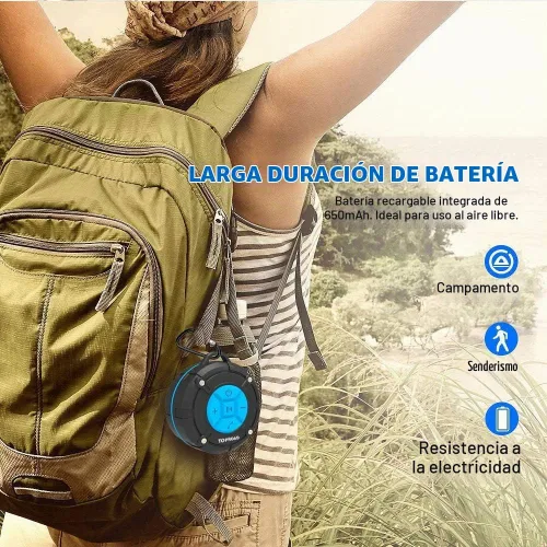 Vista 5 de TOPROAD - Altavoz Bluetooth impermeable, altavoces de ducha IPX7, pequeño altavoz portátil con clip y 2 ventosas, micrófono integrado, altavoz manos