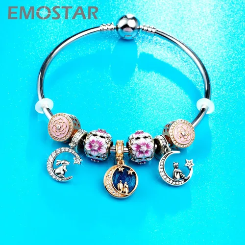 Vista 5 de Animal Theme Charms, MomChild of Owl Bear Dog, Rabbit Flamingo Elephant Panda Cat Parrot Crocodile Unicorn Charms in 925 Sterling Silver, Fit