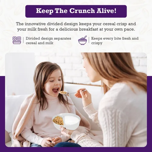 Vista 3 de Paquete de 3 - Tazón para Cereales Anti-Empapado Just Crunch - Mantiene los Cereales Frescos y Crujientes Sin BPA Apto para Microondas Helado