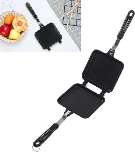 Vista 7 de Zerodis Sartén de doble cara antiadherente, sartén abatible para desayuno, sandwichera con placa de parrilla de hierro fundido, prensa Panini