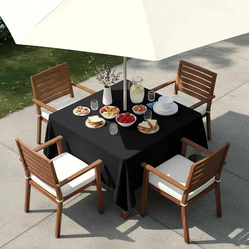 Vista 2 de LUSHVIDA Mantel cuadrado para exteriores con agujero para sombrilla y cremallera, 54 x 54 pulgadas, color negro, lavable, impermeable, a prueba