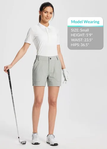 Vista 6 de BALEAF Pantalones cortos de senderismo de golf de 4.5 pulgadas para mujer, elásticos, de secado rápido, con bolsillos con cremallera, pantalones
