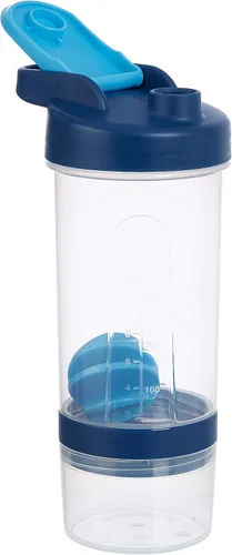 Vista 3 de Amazon Basics Botella mezcladora de proteínas con bola mezcladora, tazas para batidos, 20 onzas, paquete de 2, azul, 4.6 x 3.5 x 9.1 in
