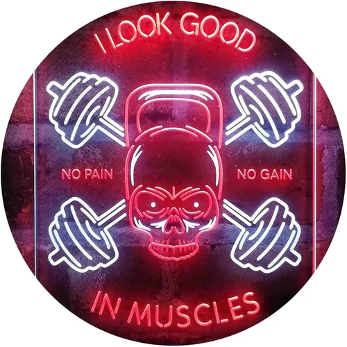 Vista 17 de ADVPRO No Pain No Gain I Look Good in Muscles Weight Train Gym Fitness Señal de neón LED de doble color azul y rojo 8 x 12 pulgadas st6s23-i4093-br
