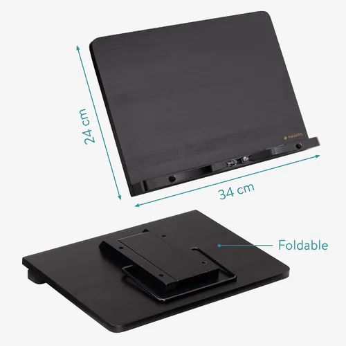 Vista 6 de Navaris Soporte para libros de bambú – Manos libres Receta de lectura libro de cocina soporte para tabletas con 2 soportes de metal ajustables