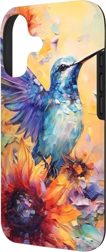 Vista 2 de Colorful Watercolor Sunflower Nature Purple Blue Hummingbird Case for iPhone 17