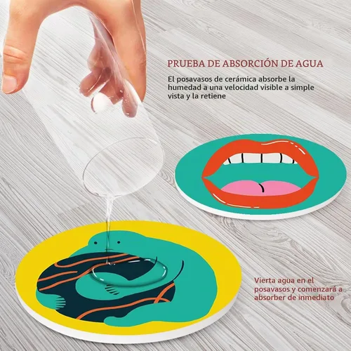 Vista 3 de Britimes Juego de portavasos de mesa para bebidas de 6 piezas, lindo diseño vintage musical retro geométrico absorbente de café redondo de cerámica