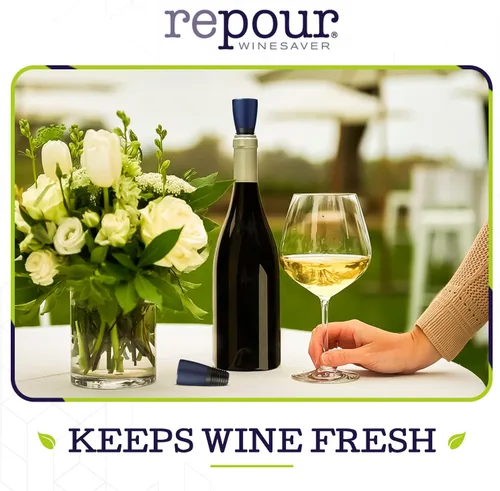 Vista 4 de Repour Ahorrador de Vino y Tapón - Elimina el Oxígeno, Preservando y Manteniendo el Vino Tan Fresco Como el Día Que Se Abrió la Botella - Paquete
