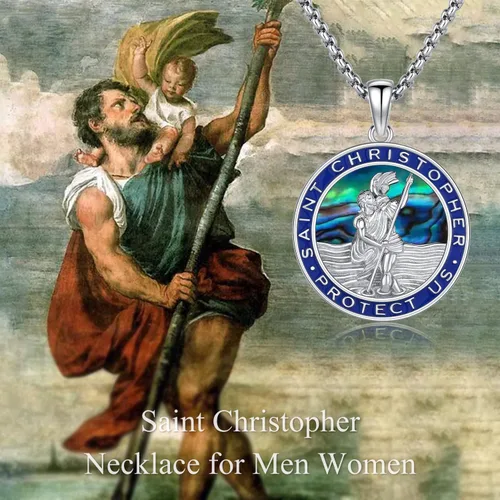 Vista 8 de Aniu Collar de plata de ley S925, San Miguel, San Cristóbal, San Benito, San Juda, Crucifijo de Jesús, San Uriel, Arcángel Rafael, San Patricio, San