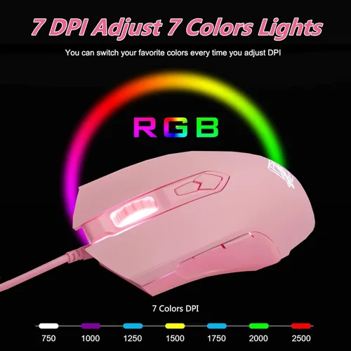 Vista 4 de Lomiluskr Ratones para juegos AJ52 con cable, programables 7 botones, ratones de computadora con retroiluminación LED RGB, 500-2750 DPI ajustable