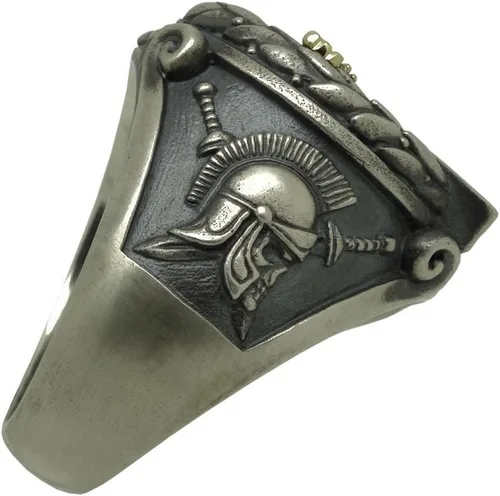 Vista 4 de Anillo de plata de ley y oro macizo amarillo de 10 quilates hecho a medida con águila del imperio romano SPQR Skull Biker para hombre