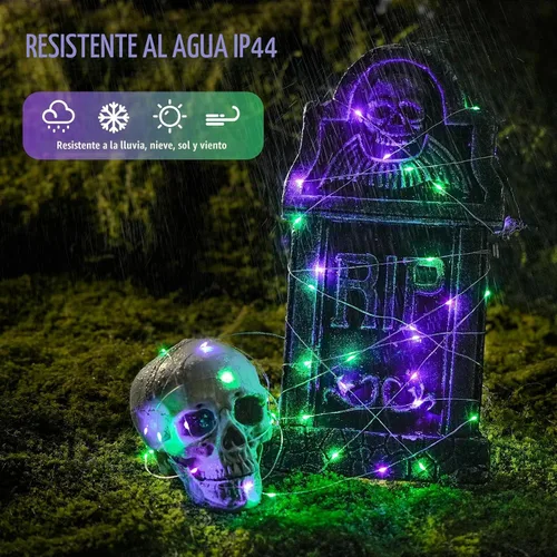 Vista 4 de JMEXSUSS 4 unidades de luces de hadas LED de 50 luces en púrpura y verde, luces de cadena de hadas operadas con batería, luces de 16 pies