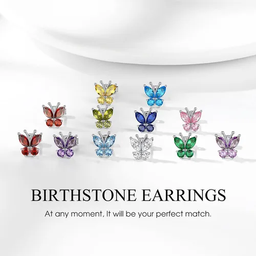 Vista 2 de Bestyle Collar con dije de mariposa con piedra natal de plata para mujeres, delicado y lindo regalo de joyería de mariposa para mujeres