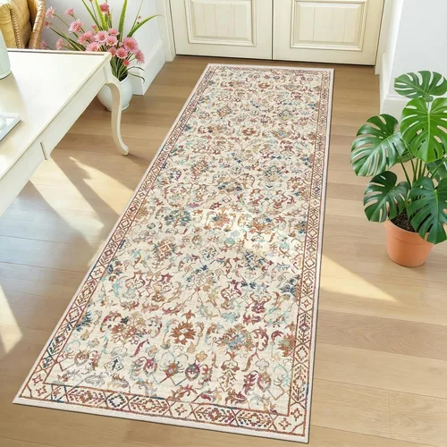 Vista 70 de Alfombra de área pequeña de 2 x 3 pulgadas, color beige, para entrada, baño, cocina, antideslizante, de pelo bajo, lavable, moderna alfombra bohemia