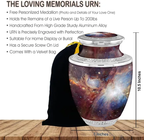 Vista 3 de Urnas de cremación personalizadas con medallón cósmico de galaxia para cenizas adultas, hombres y mujeres, urnas funerarias de 200 libras