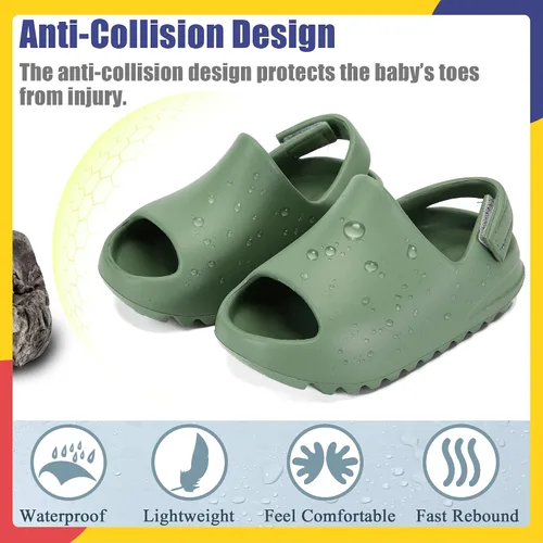 Vista 3 de AIMINUO Sandalias deslizantes para niños pequeños, sandalias de verano para niños, pantuflas antideslizantes para ducha, playa, piscina, sandalias
