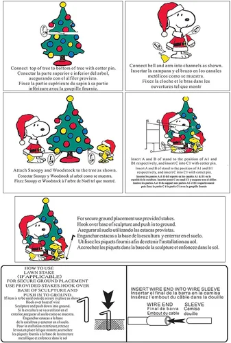Vista 8 de ProductWorks Peanuts Adorno de Jardín Preiluminado de Snoopy y Woodstock para Árbol de Navidad Interior/Exterior, Exhibición Navideña con 70 Luces