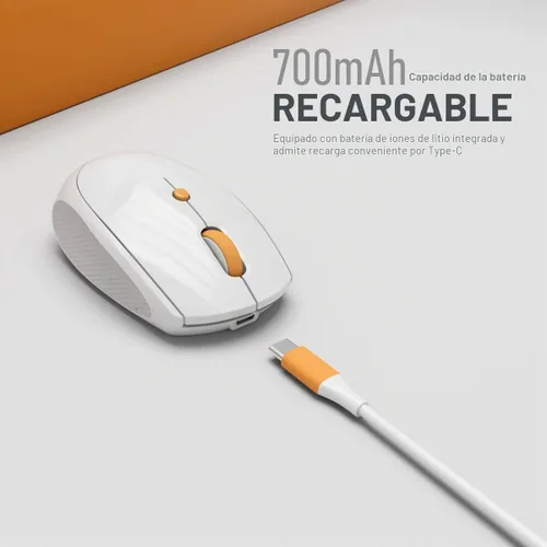 Vista 4 de Ratón inalámbrico silencioso para trabajo y estudio, Bluetooth de modo dual + receptor USB de 2.4G, recargable, cómodo para largas horas, compatible