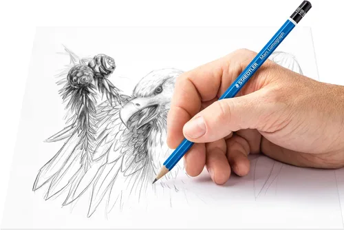 Vista 7 de Set de lápices de dibujo Staedtler Mars Lumograph de grafito, 6 grados (6B, 4B, 2B, B, HB, 2H), mini goma de borrar Mars de plástico, sacapuntas