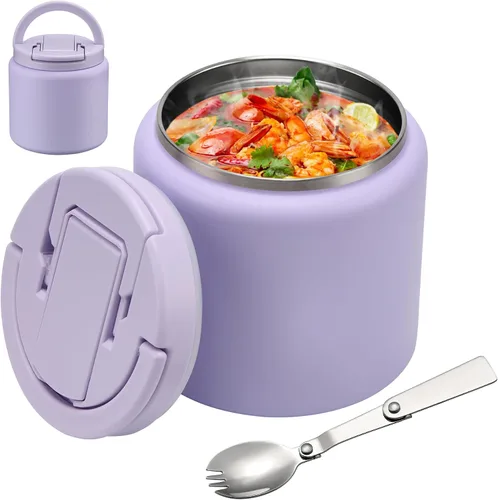 Vista 15 de BABHAMNESS Termo de sopa de 13.5 onzas para comida caliente para niños, recipiente aislado al vacío con tapa de hebilla, boca ancha, a prueba