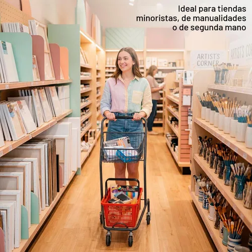 Vista 4 de SSWBasics Mini carrito de compras, capacidad de peso de 100 libras, uso doméstico y comercial, cesta cónica de 15.5 pulgadas, ideal para ahorro