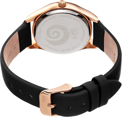 Vista 4 de Burgi BUR201 - Reloj de mujer con marcadores de diamantes - Esfera de rayos solares con cristales brillantes en polvo - Correa de piel auténtica