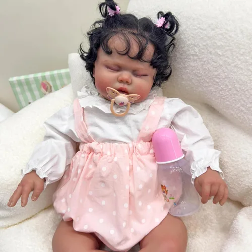 Vista 5 de Angelbaby Muñecas de Bebé Reborn de Niña Negra de la Vida Real de 24 Pulgadas, Muñeca de Niña Pequeña Reborn Afroamericana Grande de Silicona Suave