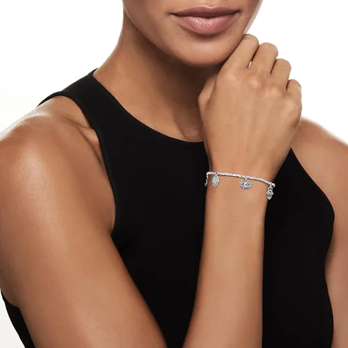 Vista 2 de Ross-Simons Pulsera italiana de cuentas esmaltada de buena suerte en plata de ley, Plata de ley, no conocido