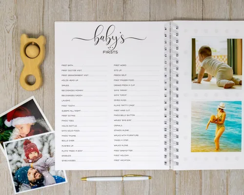 Vista 5 de Baby Memory Book - Hard Cover First Year Album Personalized with Baby’s Name - Boy Baby Journal (Blue Gingham)