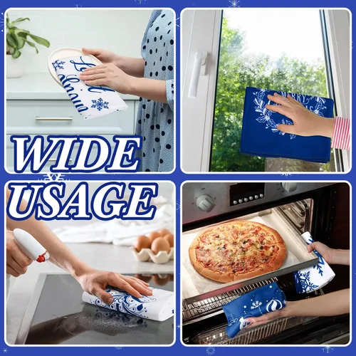 Vista 5 de Tatuo 6 piezas de toallas de cocina de Navidad copo de nieve árbol de Navidad alegre campana toallas de cocina toallas de mano absorbentes de cocina