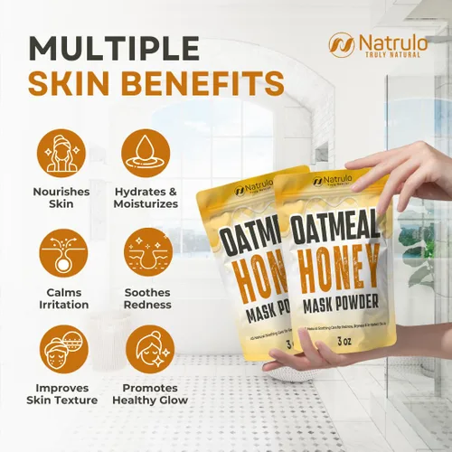Vista 3 de Mascarilla facial de miel – Mascarilla facial calmante de avena natural para eczema, psoriasis, piel sensible seca – Alivio calmante para la piel
