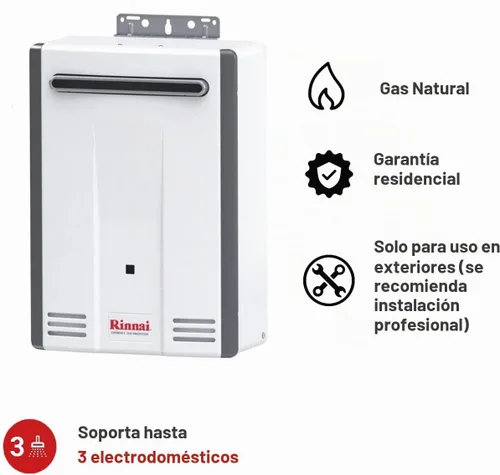 Vista 2 de Rinnai Calentador de agua sin tanque de gas natural V53DeN - 5.3 GPM, instalación al aire libre