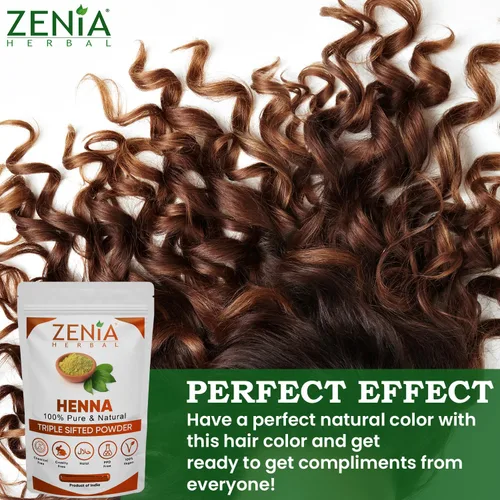 Vista 8 de Zenia Henna en polvo 100% puro y natural (Lawsonia Inermis) 3.5 onzas Color de cabello rojo naranja Triple tamizado Fresco de rajastán Sin