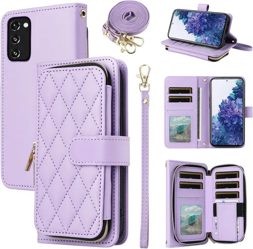 Vista 27 de Funda de Cartera para Samsung Galaxy S20 FE 5G de 6.5 Pulgadas con Correa para Muñeca, Billetera con Cremallera y más de 9 Ranuras para Tarjetas