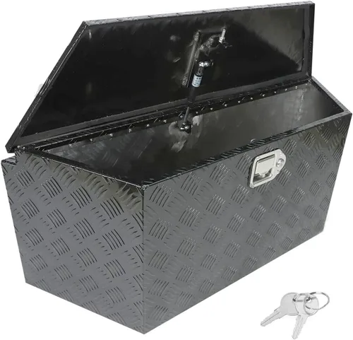 Vista 10 de Caja de herramientas de aluminio negro resistente de 16 x 7.5 x 10 pulgadas con cerraduras y llave de cierre con mango en T, caja de herramientas