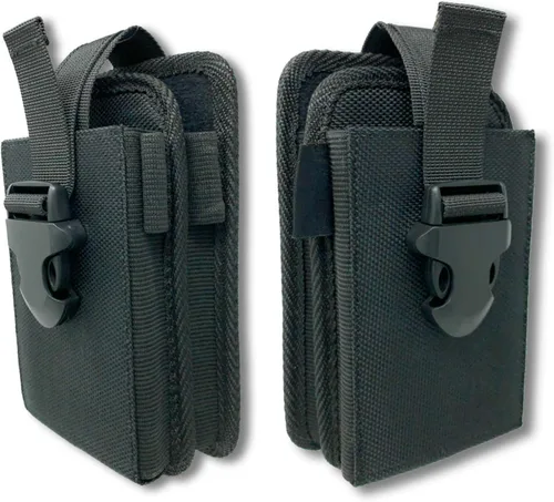 Vista 8 de Funda de nailon con doble bolsillo para teléfono. Bolsa con clip para cinturón con cierre de hebilla ajustable de liberación rápida. Lleva dos
