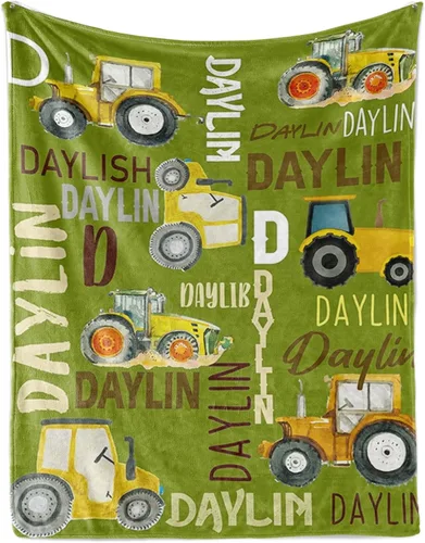 Vista 19 de Manta personalizada de tractores, nombre personalizado con diseño de camiones de tractor agrícola, manta de cama de franela de felpa suave