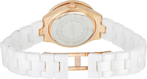 Vista 2 de Akribos XXIV - Reloj baguette de cristal para mujer, 12 marcadores de hora de cristal genuino en la esfera de nácar y pulsera de cerámica - AK781