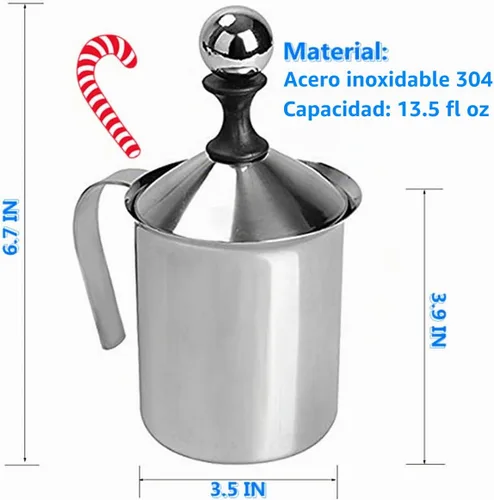 Vista 2 de Espumador manual de doble capa de acero inoxidable 304 para café con leche, etc. (14 oz)