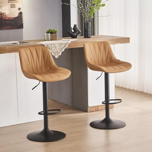 Vista 16 de YOUNIKE Juego de 2 taburetes de bar para isla de cocina, taburetes de bar altos giratorios negros, taburetes de bar ajustables con respaldo