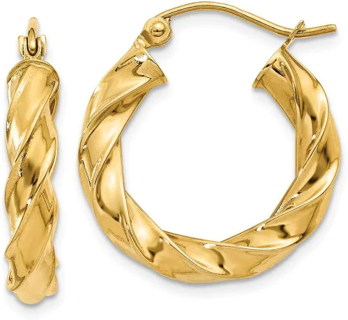 Vista 8 de Juego de aretes de aro trenzados de oro amarillo de 14 quilates, joyería fina redonda para mujer, regalos para ella, Cristal Oro amarillo