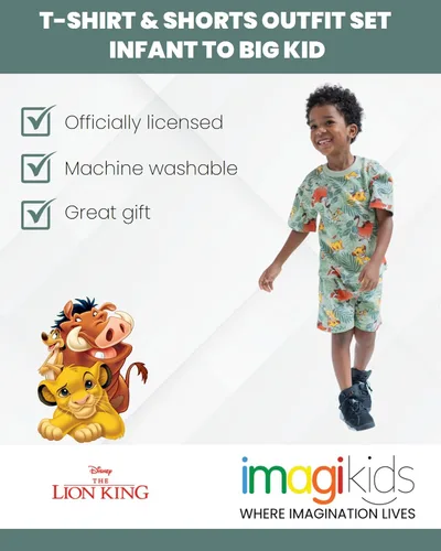 Vista 2 de Disney Mickey Mouse Lion King Pixar Toy Story - Conjunto de camiseta y pantalones cortos de felpa francesa para niño grande