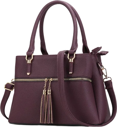 Vista 15 de KKXIU Bolsos tipo satchel para mujer con asa, bolsos de hombro y carteras con bolsillos y cremallera, bolsos cruzados de cuero
